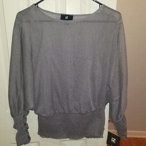 NWT iZ Byer Silver/ Gray Long Sleeve Blouse Top Small Shimmer